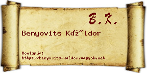 Benyovits Káldor névjegykártya